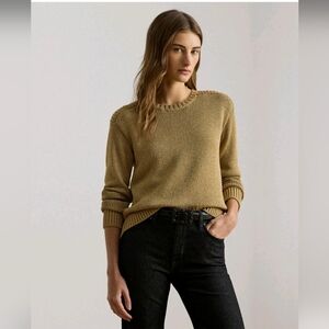 Lauren Ralph Lauren Metallic Gold Crewneck Sweater Cotton Blend XL NWT $145